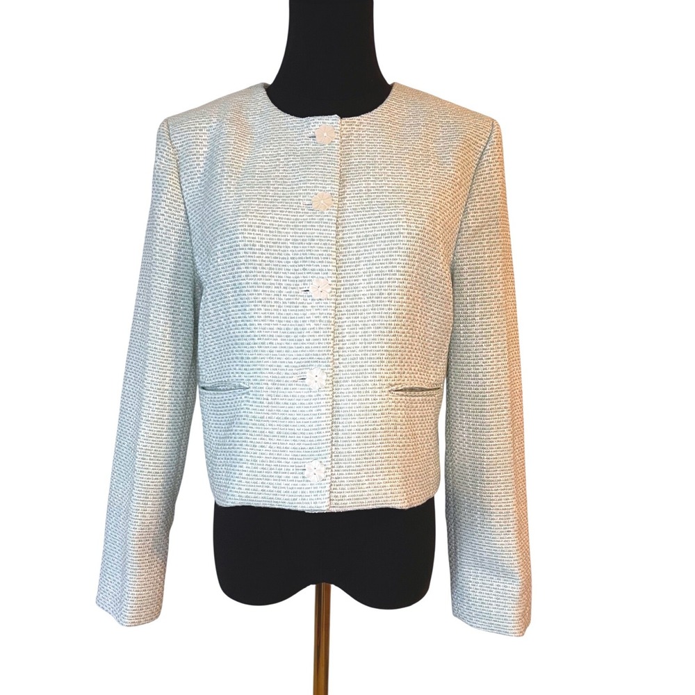 J.Crew Lady Jacket in‎ Tweed Light Blue White Floral Buttons 10P NEW